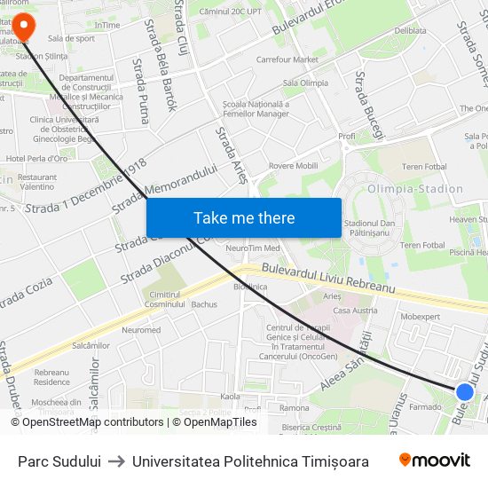 Parc Sudului to Universitatea Politehnica Timișoara map