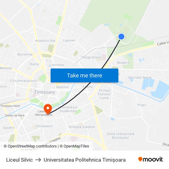 Liceul Silvic to Universitatea Politehnica Timișoara map