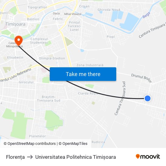 Florența to Universitatea Politehnica Timișoara map