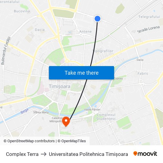 Complex Terra to Universitatea Politehnica Timișoara map