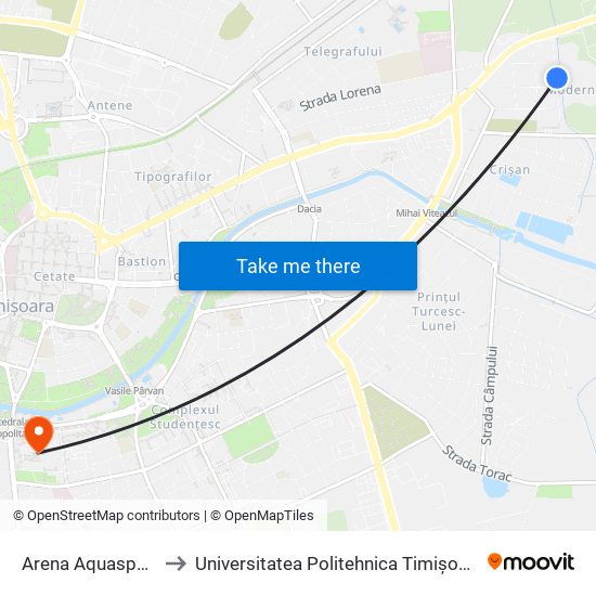 Arena Aquasport to Universitatea Politehnica Timișoara map