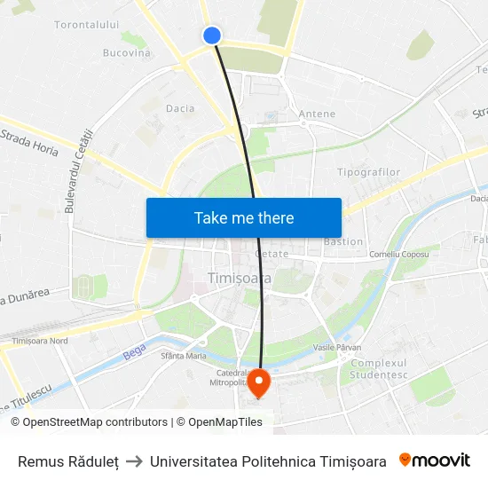 Remus Răduleț to Universitatea Politehnica Timișoara map