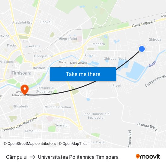 Câmpului to Universitatea Politehnica Timișoara map