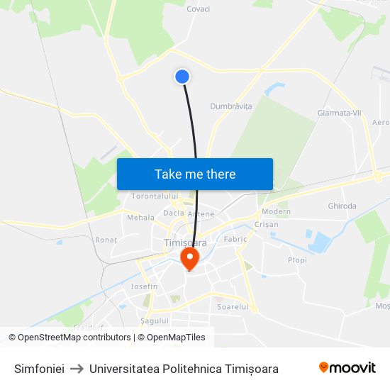 Simfoniei to Universitatea Politehnica Timișoara map