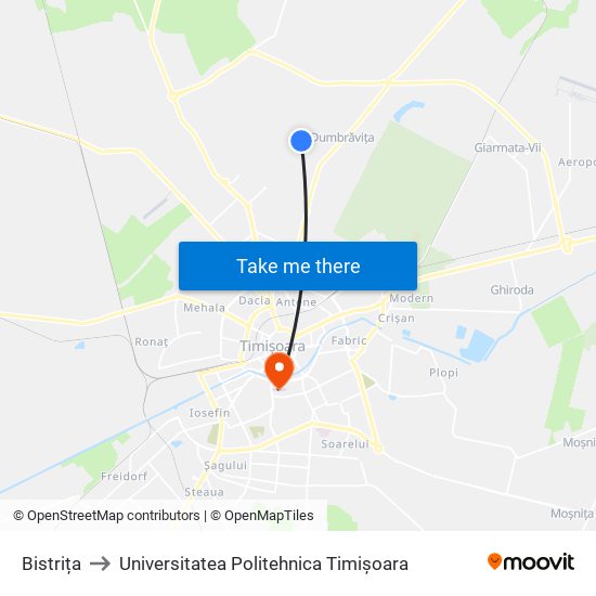 Bistrița to Universitatea Politehnica Timișoara map