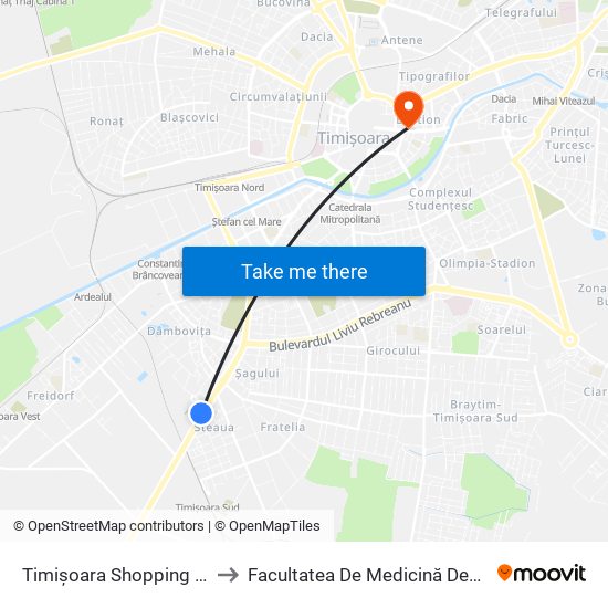 Timișoara Shopping City to Facultatea De Medicină Dentară map