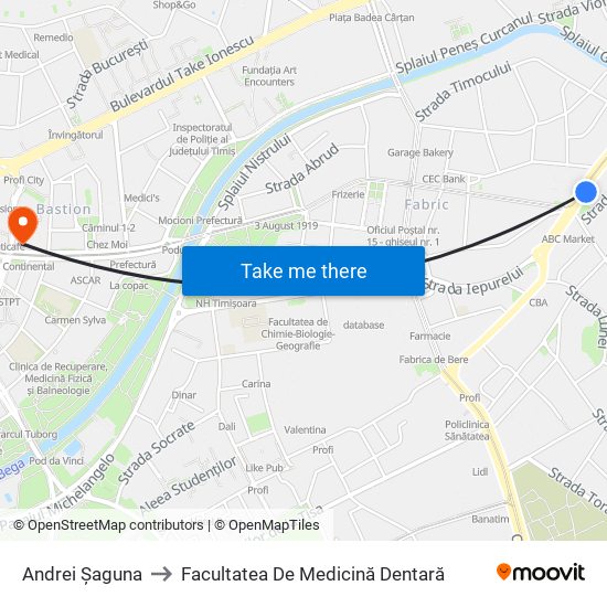 Andrei Șaguna to Facultatea De Medicină Dentară map