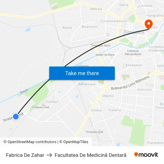 Fabrica De Zahar to Facultatea De Medicină Dentară map