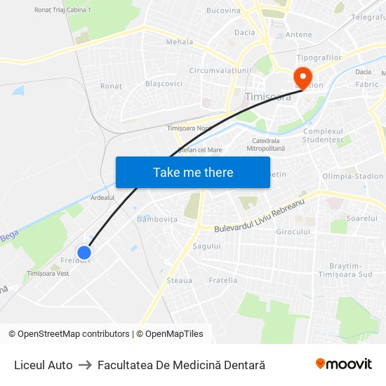 Liceul Auto to Facultatea De Medicină Dentară map