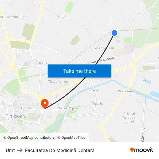 Umt to Facultatea De Medicină Dentară map