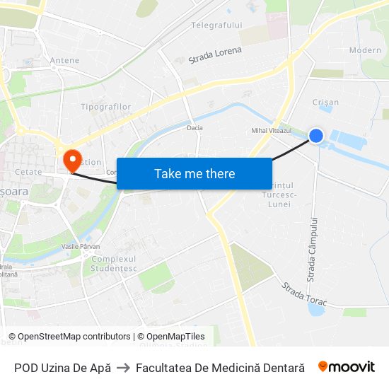 POD Uzina De Apă to Facultatea De Medicină Dentară map