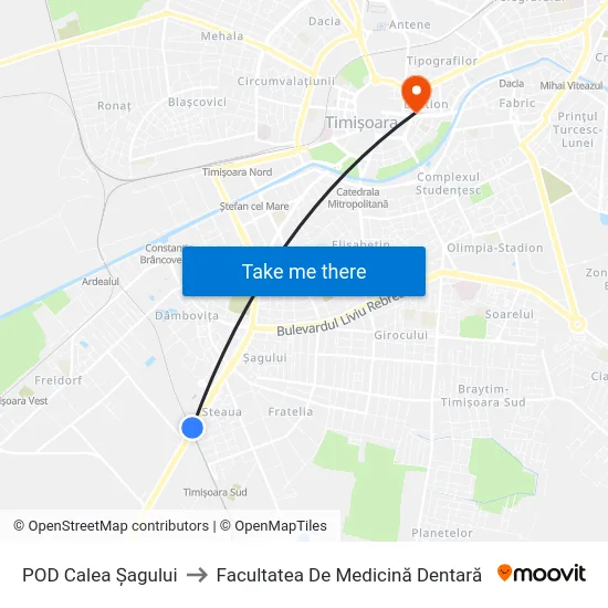 POD Calea Șagului to Facultatea De Medicină Dentară map