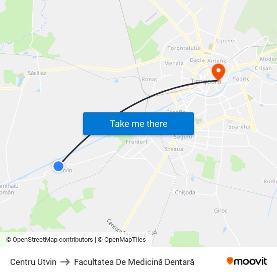 Centru Utvin to Facultatea De Medicină Dentară map