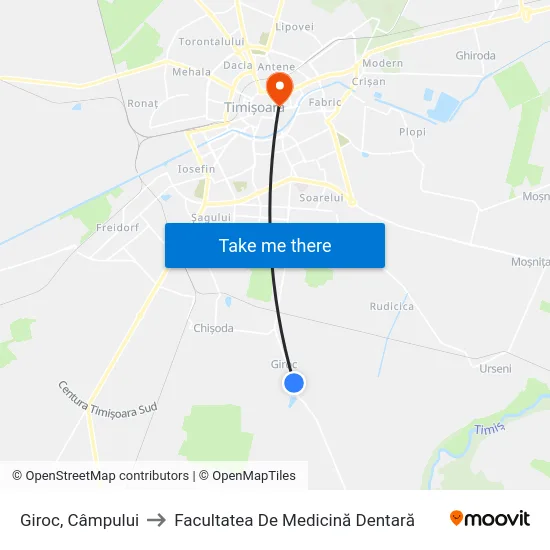 Giroc, Câmpului to Facultatea De Medicină Dentară map