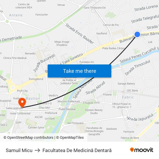 Samuil Micu to Facultatea De Medicină Dentară map