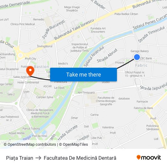 Piața Traian to Facultatea De Medicină Dentară map