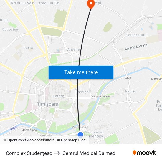 Complex Studențesc to Centrul Medical Dalmed map