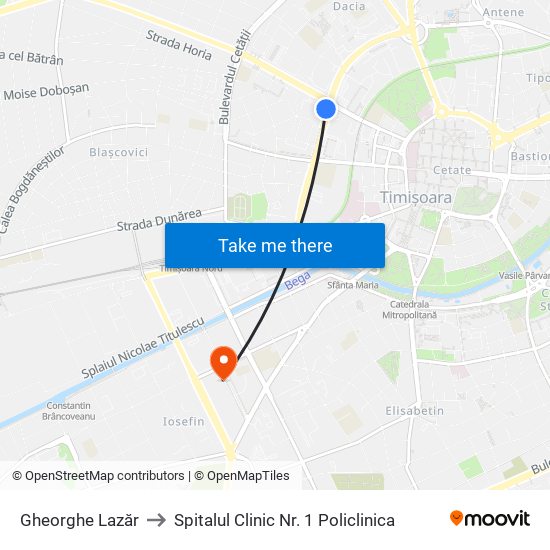 Gheorghe Lazăr to Spitalul Clinic Nr. 1 Policlinica map