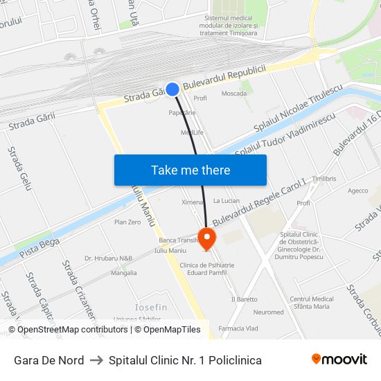 Gara De Nord to Spitalul Clinic Nr. 1 Policlinica map