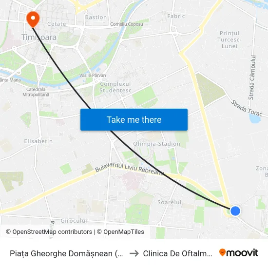 Piața Gheorghe Domășnean (Auchan) to Clinica De Oftalmologie map