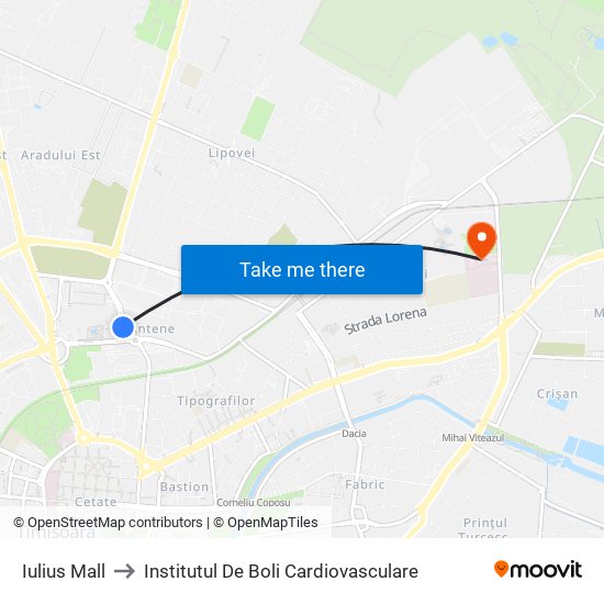 Iulius Mall to Institutul De Boli Cardiovasculare map