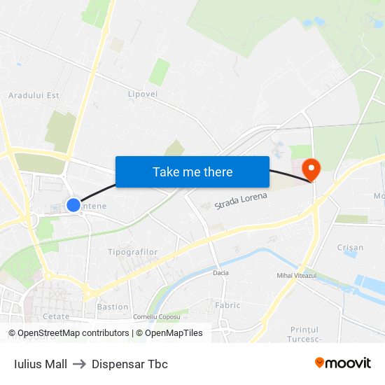 Iulius Mall to Dispensar Tbc map
