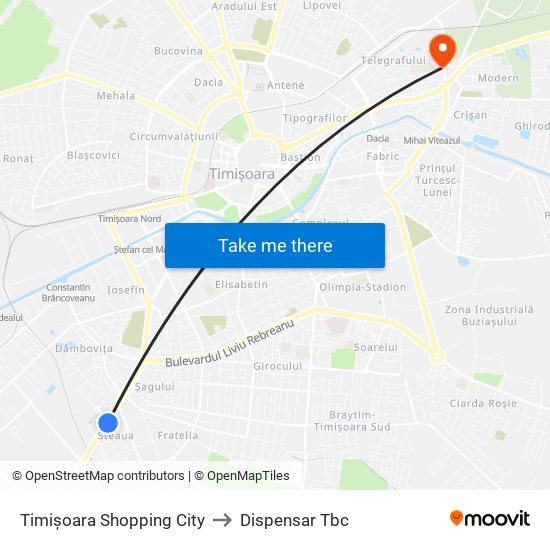 Timișoara Shopping City to Dispensar Tbc map