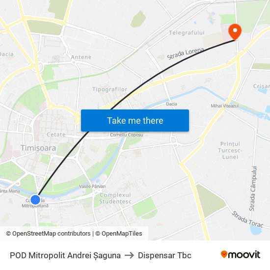 POD Mitropolit Andrei Șaguna to Dispensar Tbc map