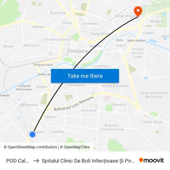POD Calea Șagului to Spitalul Clinic De Boli Infecțioase Și Pneumoftiziologie Dr. Victor Babeș map