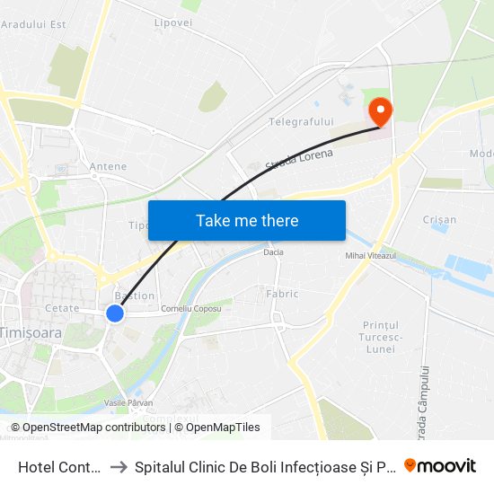 Hotel Continental (Bnr) to Spitalul Clinic De Boli Infecțioase Și Pneumoftiziologie Dr. Victor Babeș map