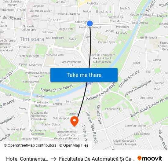 Hotel Continental (Bnr) to Facultatea De Automatică Și Calculatoare map