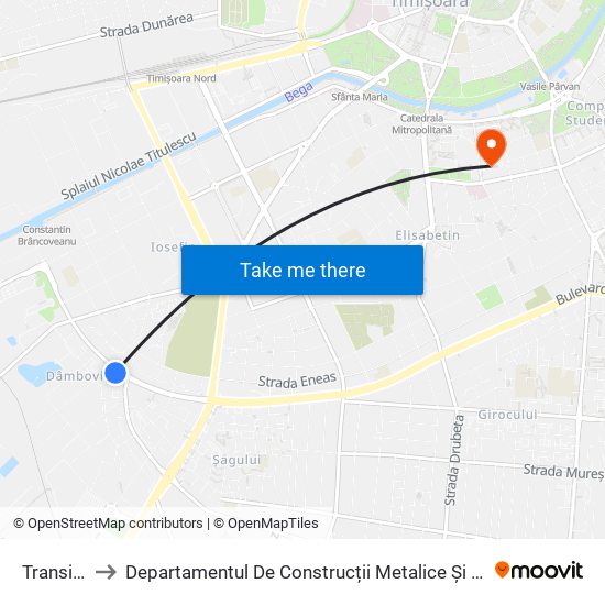 Transilvania to Departamentul De Construcții Metalice Și Mecanica Construcțiilor map