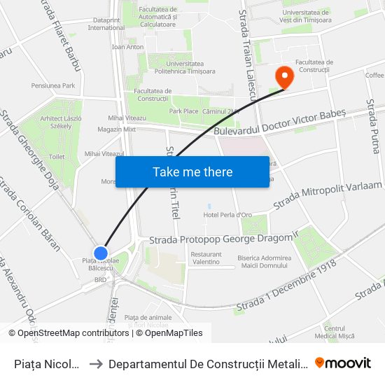 Piața Nicolae Bălcescu to Departamentul De Construcții Metalice Și Mecanica Construcțiilor map