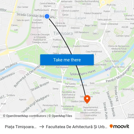 Piața Timișoara 700 to Facultatea De Arhitectură Și Urbanism map