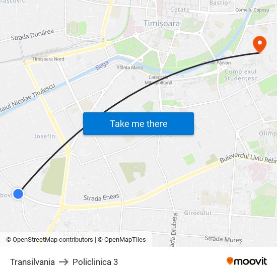 Transilvania to Policlinica 3 map