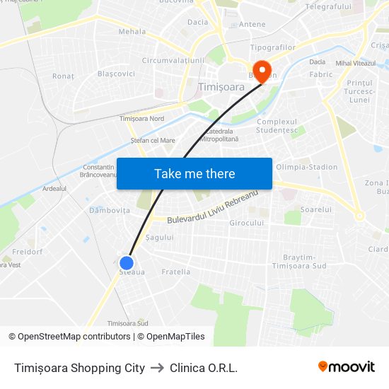 Timișoara Shopping City to Clinica O.R.L. map