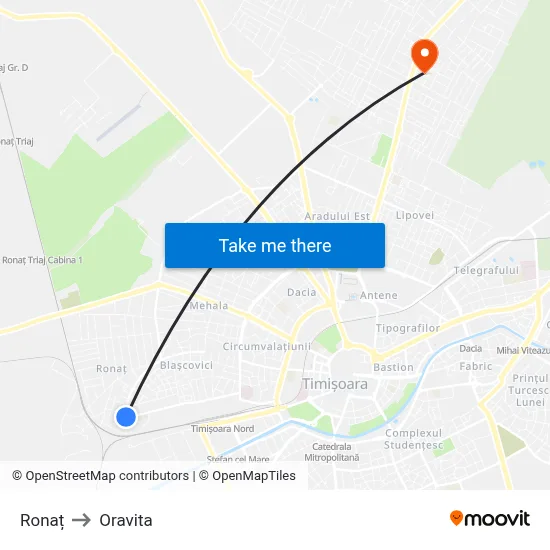 Ronaț to Oravita map