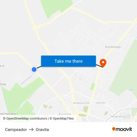 Campeador to Oravita map