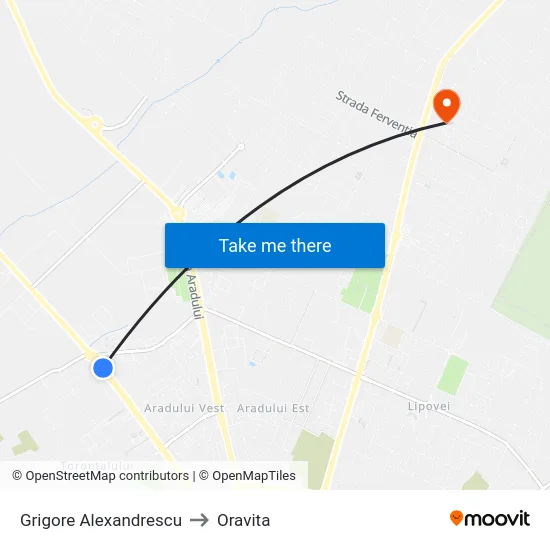 Grigore Alexandrescu to Oravita map