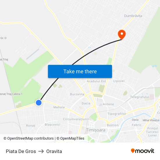 Piata De Gros to Oravita map