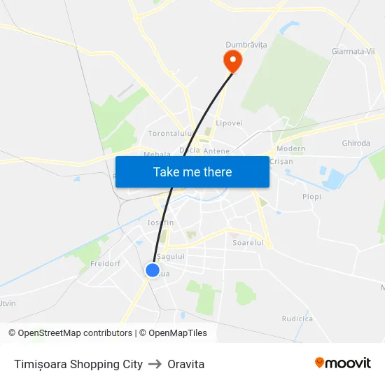 Shopping City to Oravita map