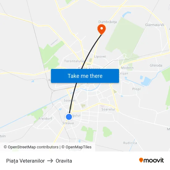 Piața Veteranilor to Oravita map