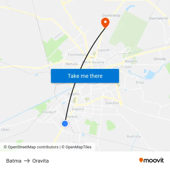 B.A.T.M. to Oravita map