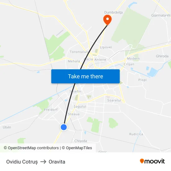 Ovidiu Cotruș to Oravita map