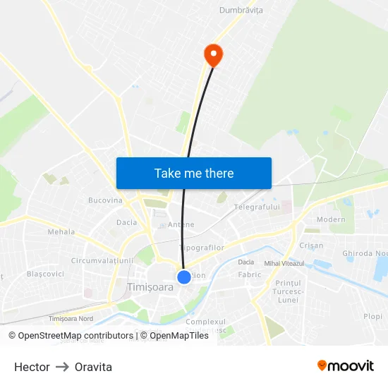 Hector to Oravita map