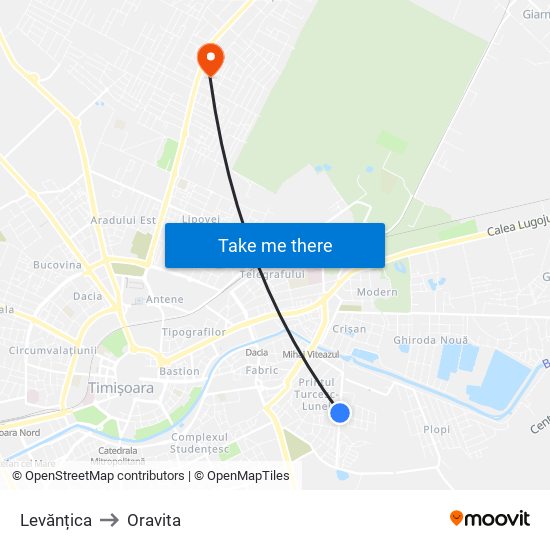 Levănțica to Oravita map
