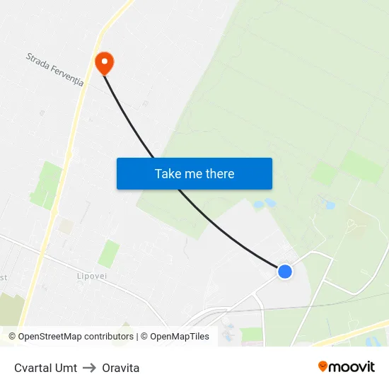 Cvartal Umt to Oravita map