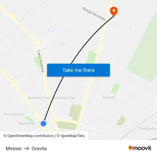 Miresei to Oravita map