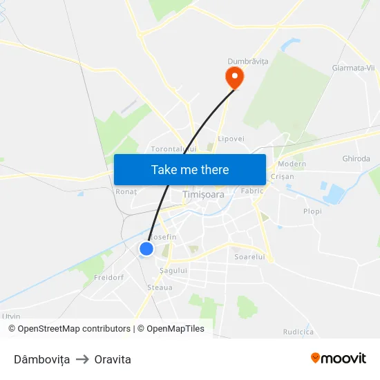 Dâmbovița to Oravita map