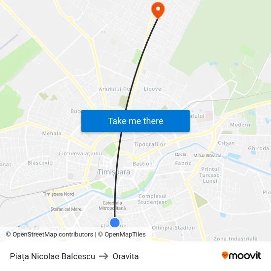 Piața Nicolae Balcescu to Oravita map